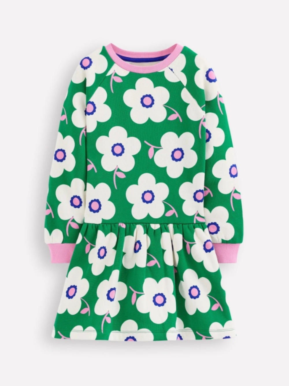 Mini Boden - Green Giant Daisy Cosy Sweatshirt Dress, Size 8-9y